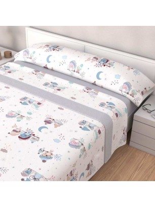 JUEGO DE SÁBANAS TEJIDOS EL MUNDO PAJARITO-CORAL